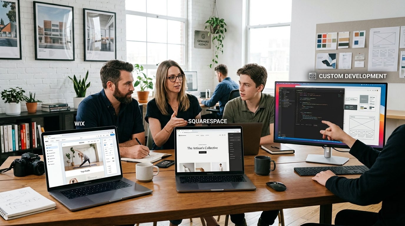 Wix vs. Squarespace vs. Eigenentwicklung 2026: Was Ihr kleines Unternehmen wirklich braucht