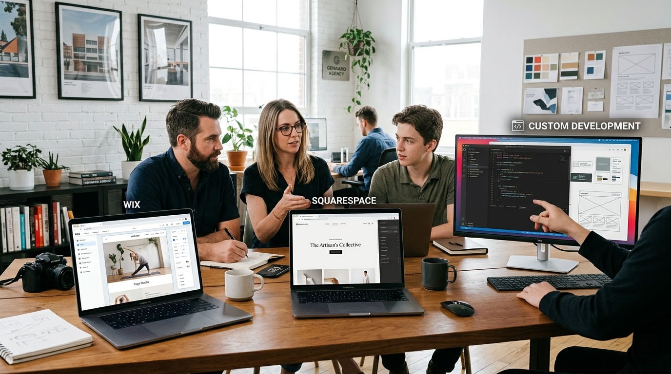 Wix vs. Squarespace vs. Eigenentwicklung 2026: Was Ihr kleines Unternehmen wirklich braucht