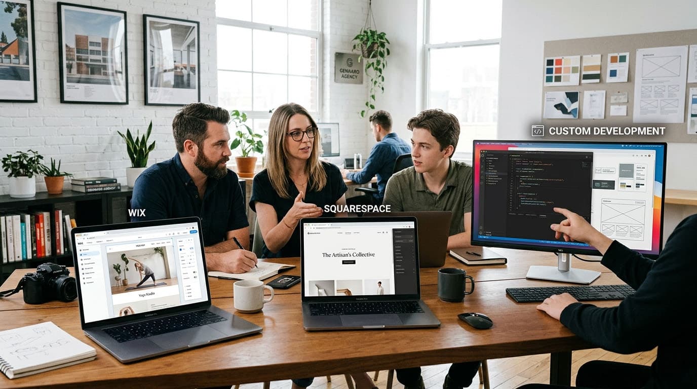 Wix vs. Squarespace vs. Eigenentwicklung 2026: Was Ihr kleines Unternehmen wirklich braucht